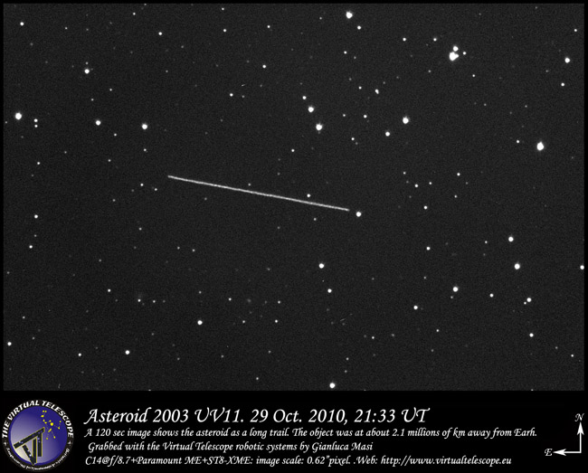 Asteroid 2003 UV11 imaged at the Virtual Telescope (2011)