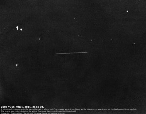 asteroid 2005 YU trail, imaged at the Virtual Telescope during our live show