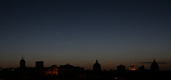 Venus and Mercury above S. Peter Dome, Rome