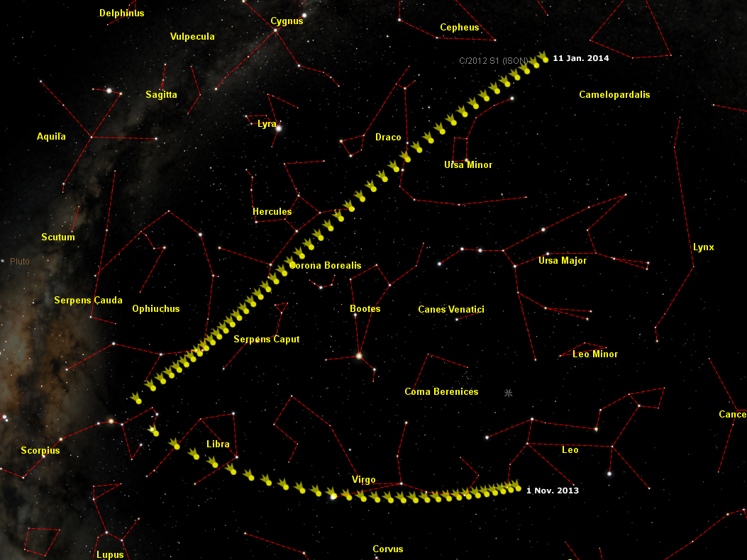 Comet C/2012 S1 (Ison): path across the stars