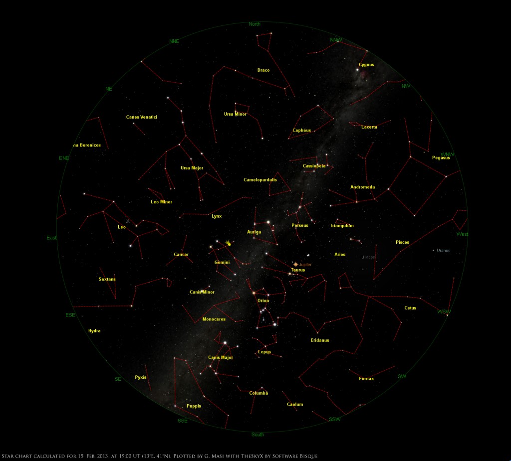 Star Chart: 15 Feb. 2013, 19:00 UT for (13°E,41°n)