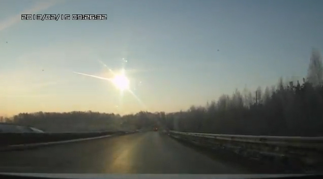 The fireball  over Chelyabinsk, Russia