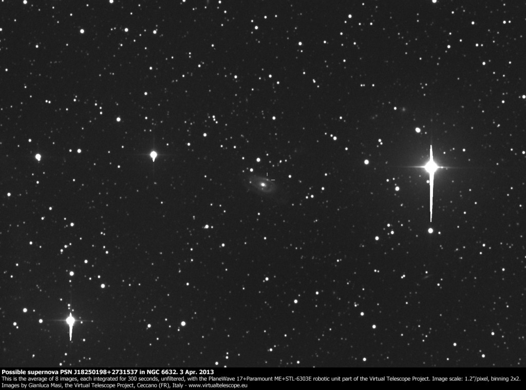 Possible supernova PSN J18250198+2731537 in NGC 6632. 3 Apr. 2013