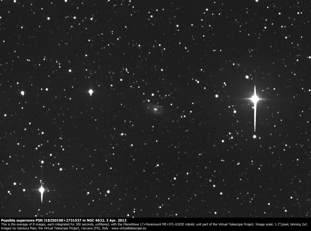 Possible supernova PSN J18250198+2731537 in NGC 6632. 3 Apr. 2013