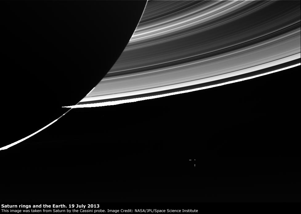 Saturn rings and the Earth, imaged by Cassini, 19 July 2013