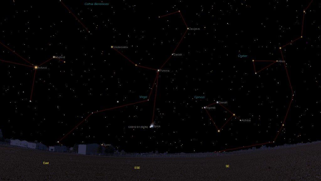 Comet Ison and Spica: 18 Nov. , 04:30 UT as visible from Rome but indicative for a wide range of locations