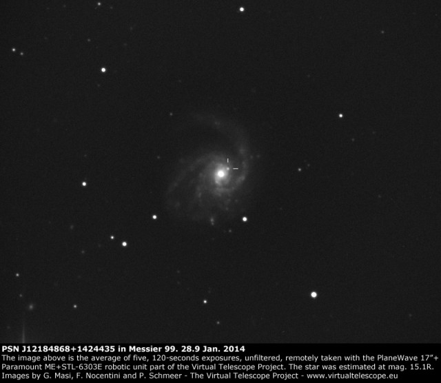PSN J12184868+1424435 in Messier 99: 28 Jan. 2014