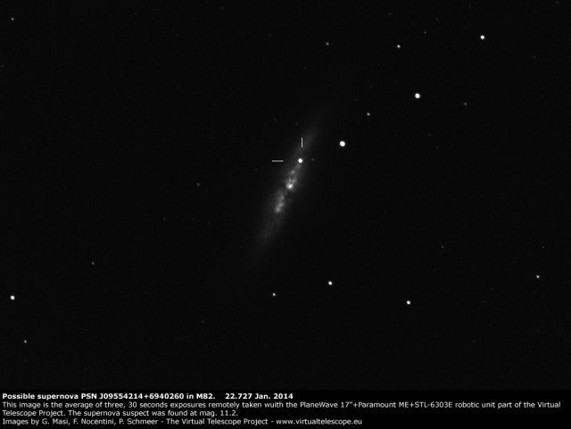 Supernova suspect PSN J09554214+6940260 in Messier 82