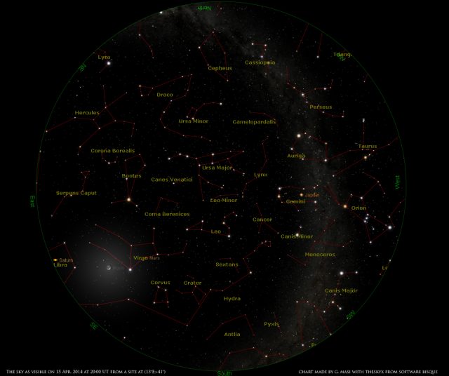 Star Chart: 15 Apr. 2014, 20:00 UT for (13°E,41°N)