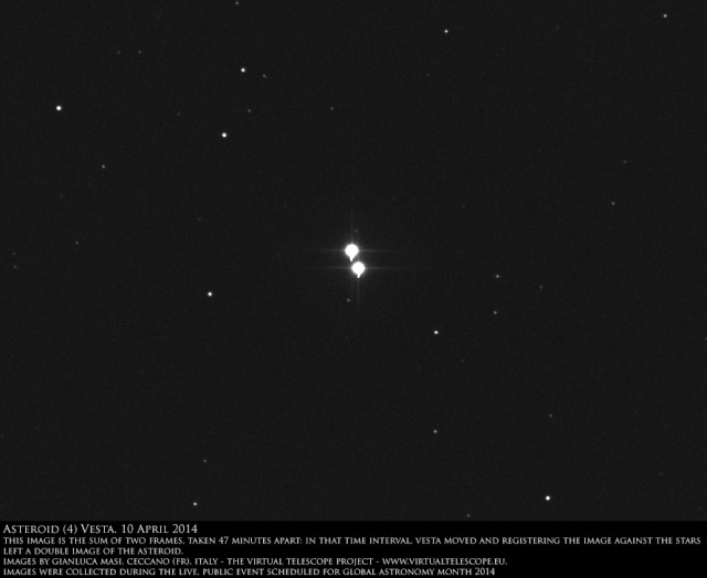Asteroid (4) Vesta shows its motion