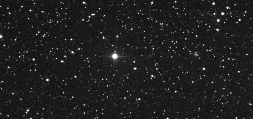 The Barnard's Star is the brighest object in the animation, which show how much it moved from 1991 (star on the right) to 2014 (star on the left)