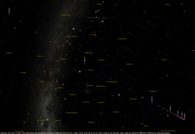 Asteroid 2014 RC: position for 7 Sept. 2014, from 08 to 20 UT