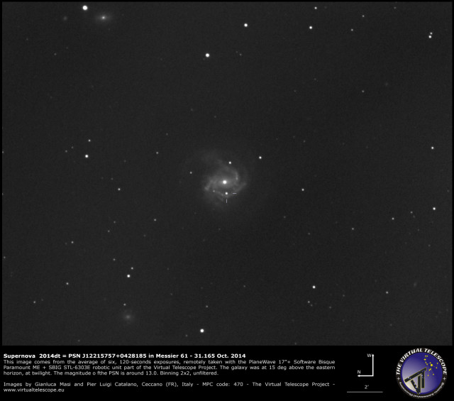 Supernova SN 2014dt ( = PSN J12215757+0428185) in M61 - 31 Oct. 2014