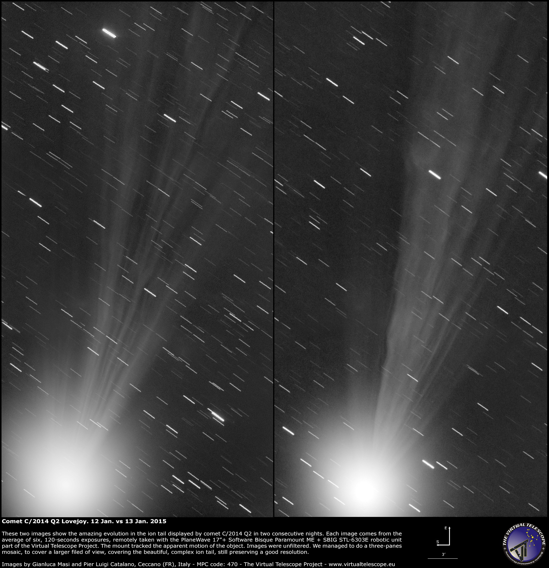 Comet C/2014 Q2 Lovejoy: evolution in two days (12 vs 13 Jan. 2015 ...