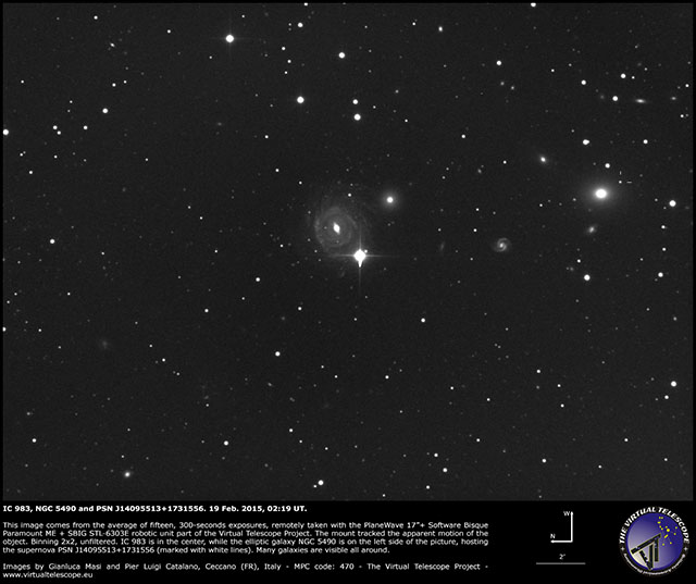 IC 983, NGC 5490 and PSN J14095513+1731556: 19 Feb. 2015, 02:19 UT