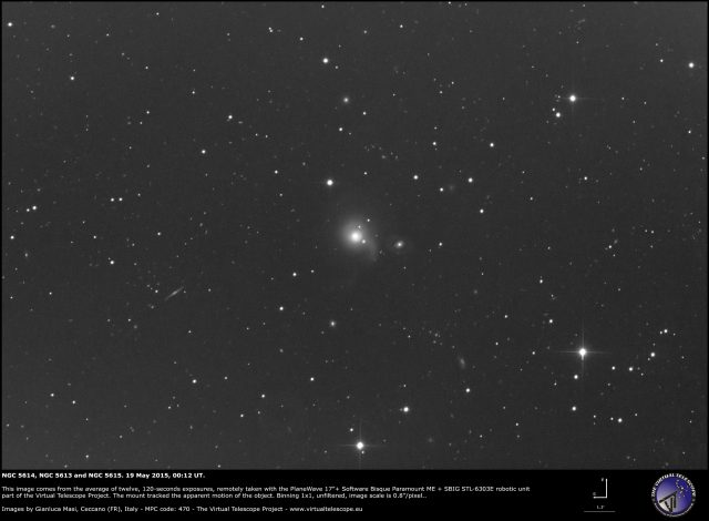 Arp 178: NGC 5614 (center of the image)  NGC 5613 (right) and NGC 5615 (on NGC 5614's halo): an image (19 May)