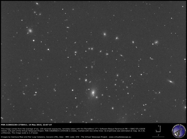Possible Supernova PSN J13003230+2758411: an image (14 May 2015)