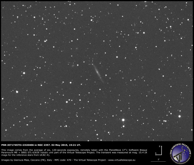 PSN J07174570+2320406 in NGC 2357: an image (2 May 2015)