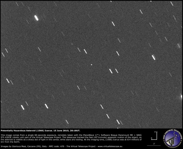 Potentially Hazardous Asteroid (1566) Icarus rare close encounter: an image (15 June 2015)