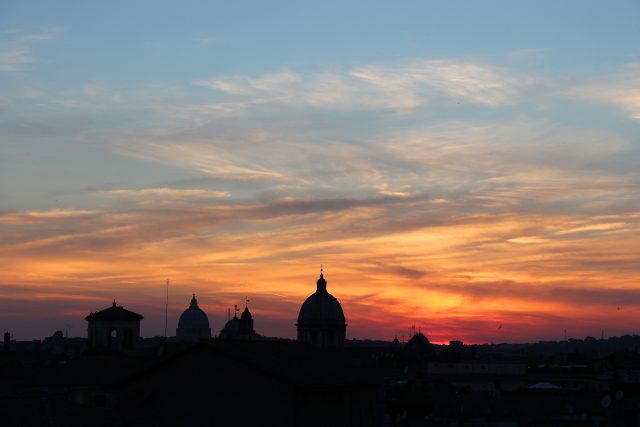 A close-up on S. Peter (left) and other domes at sunset: 29 June 2015