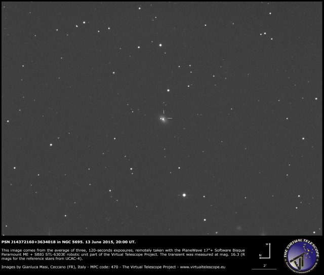 Supernova PSN J14372160+3634018 in NGC 5695: an image (13 June 2015)