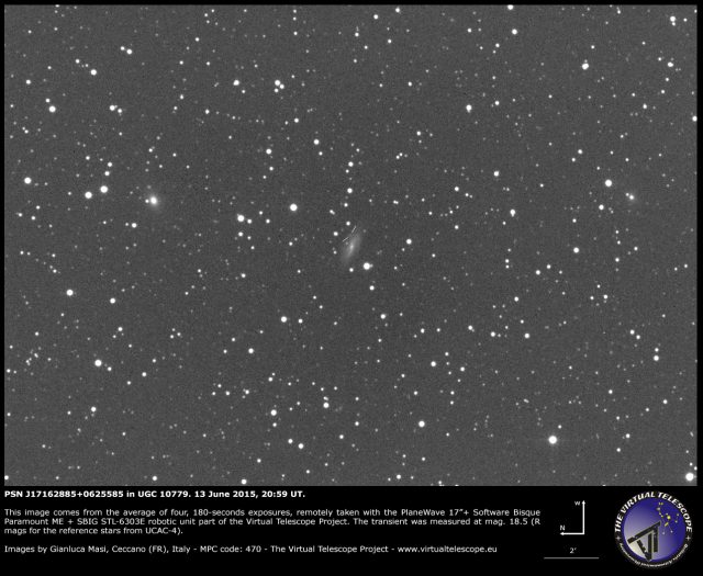 Possible supernova PSN  J17162885+0625585 in UGC 10779: an image (13 June 20145)