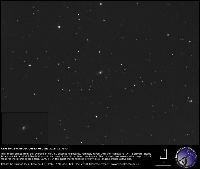 Possible Supernova ASASSN-15kk in UGC 04883: an image (5 June 2015)