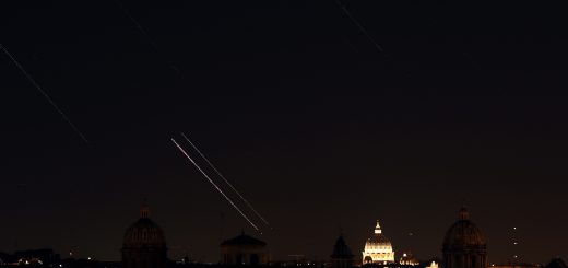 Venus, Jupiter, stars and airplanes are moving above S. Peter, Rome: 1 July 2015