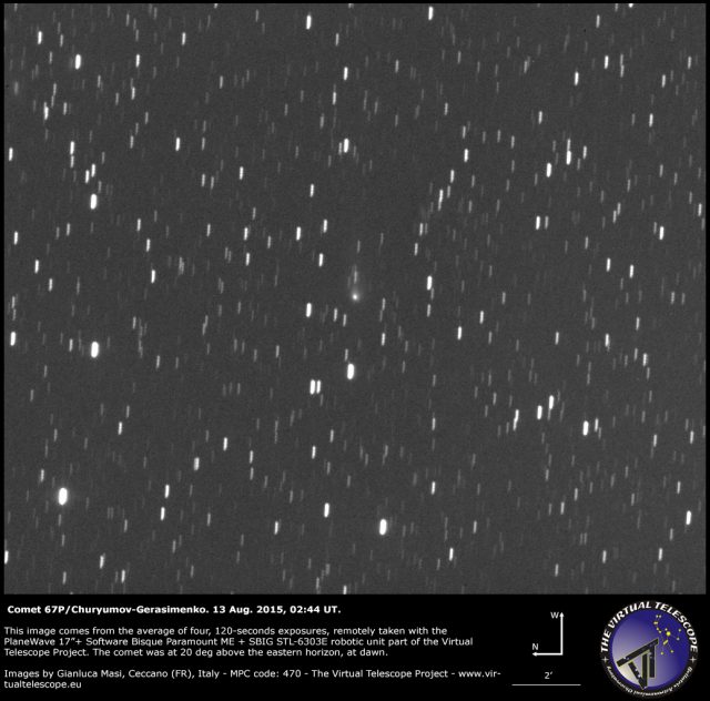 Comet 67P/Churyumov-Gerasimenko : an image taken minutes after perihelion (13 Aug. 2015)