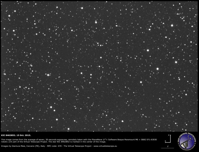 The star KIC8462852, imaged on 15 Oct. 2015