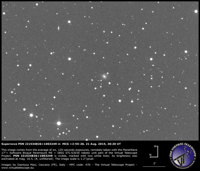 Supernova PSN J21534826+1003249 in  MCG +2-55-26: 21 Aug. 2015