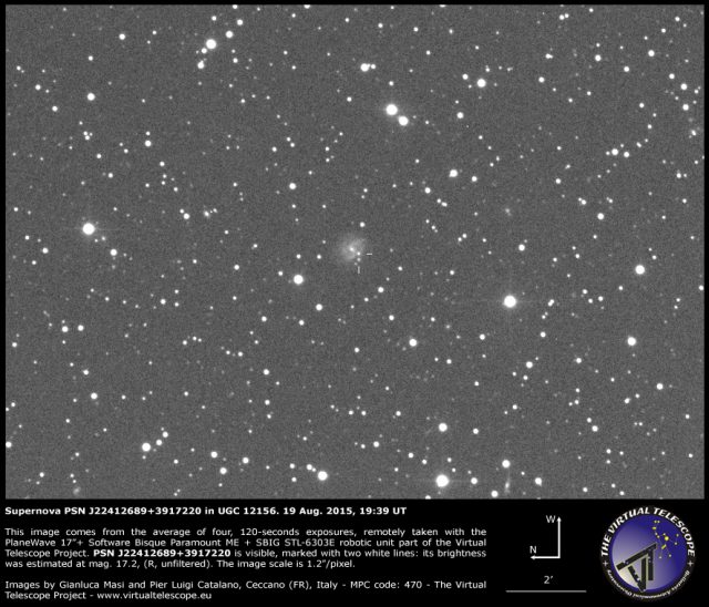 Supernova PSN J22412689+3917220 in UGC 12156: 19 Aug. 2015