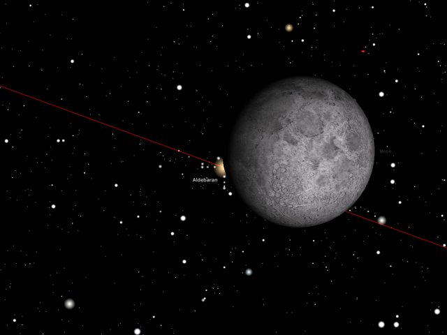 Rome, 23 Dec. 2015, 07:03 PM (UT+1): Aldebaran disappears behind the Moon