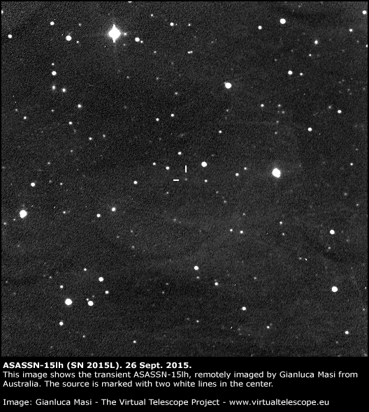 La supernova ASASSN-15lh ripresa il 26 settembre 2015, circa tre mesi dopo la scoperta. (Credits: Gianluca Masi, Virtual Telescope Project).