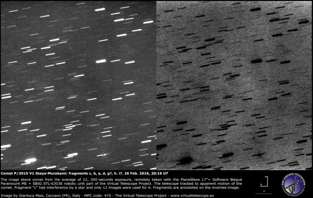 Comet P/2010 V1 Ikeya-Murakami: fragments c, b, a, d, g?, h. i?. 26 Feb. 2016, 20:16 UT