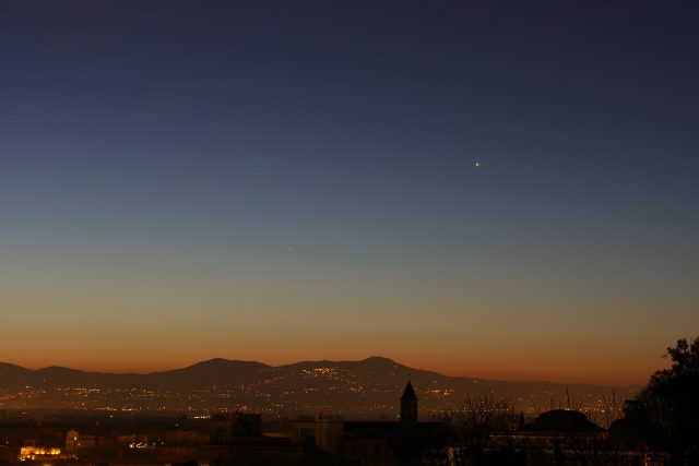 Venus and Mercury are gently brightening among wonderful colors, once the Sun is almost rising, above the Roman Castles - 1 Feb. 2016