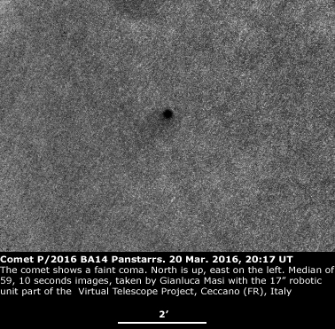 Comet P/2016 BA14 : a faint coma is visible - 20 Mar. 2016