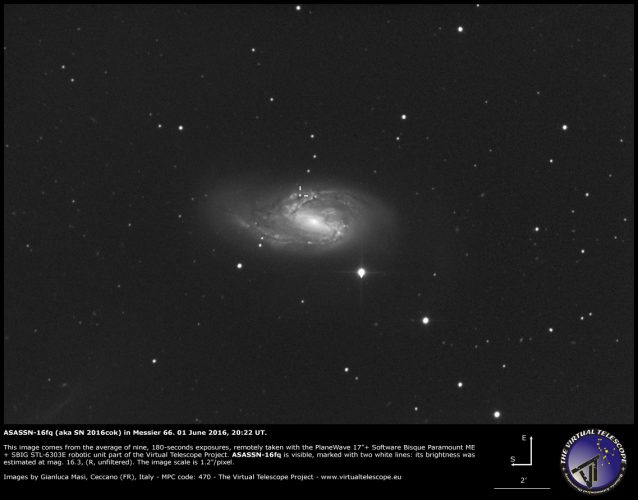 Supernova ASASSN-15fq (aka 2016cok) in M 66 - 01 June 2016, 20:22 UT