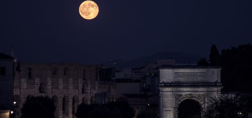 The Arc of Titus (right), the Colosseum and the Full Moon - 20 July 2016