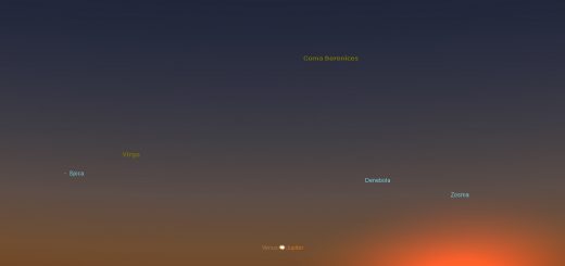 2016 Venus-Jupiter Conjunction. Simulation for Rome, 27 Aug. 2016, 20:15 local time