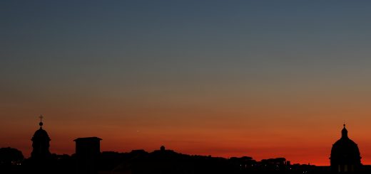 Venus and Jupiter are shining above the western skyline in Rome, at sunset - 27 Aug. 2016