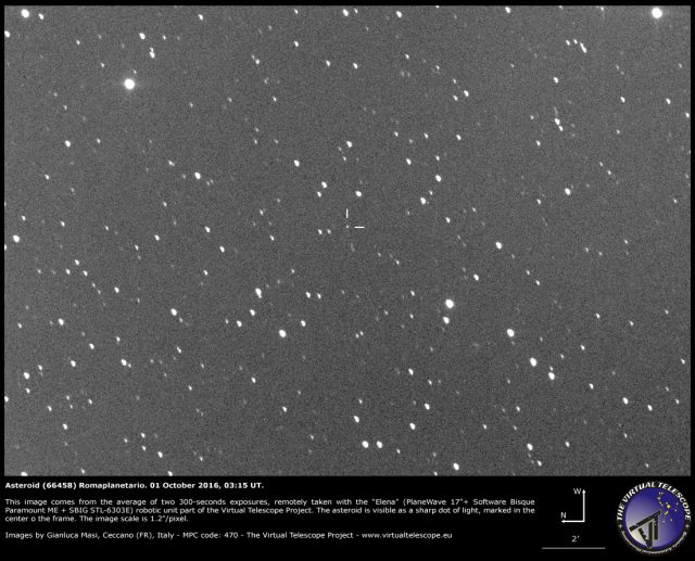 The Asteroid (66458) Romaplanetario, discovered by Gianluca Masi in 1999, as seen on 01 Oct. 2016