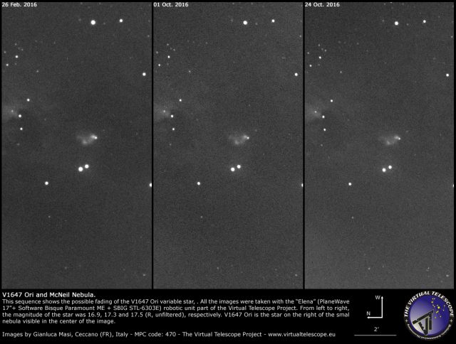 V1647 Ori and the McNeil Nebula on 26 Feb., 01 Oct. and 24 Oct. 2016