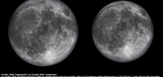 The 14 Nov. 2016 "supermoon" compared to the 22 Apr. 2016 "mini Moon": the difference in angular size is apparent.