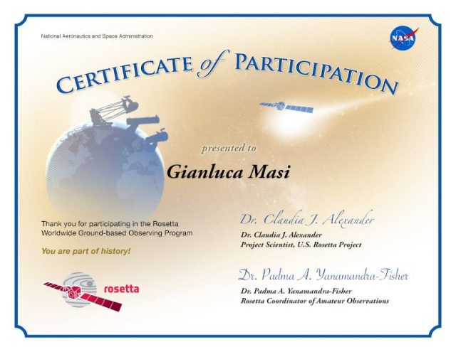 Rosetta: Certificate Of Participation