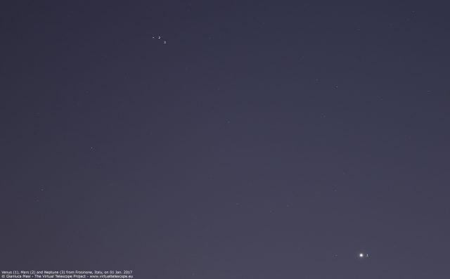 Venus, Mars and Neptune sharing the same spot of the sky. 01 Jan. 2017