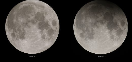 10 Feb. 2017 Penumbral Lunar Eclipse: on the left the Moon before the eclipse, on the right at its maximum