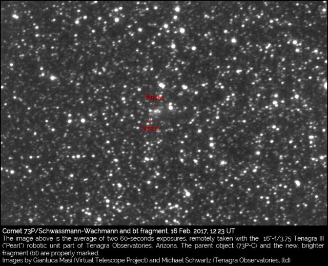 Comet 73P/Schwassmann-Wachmann and bt fragment. 16 Feb. 2017, 12:23 UT