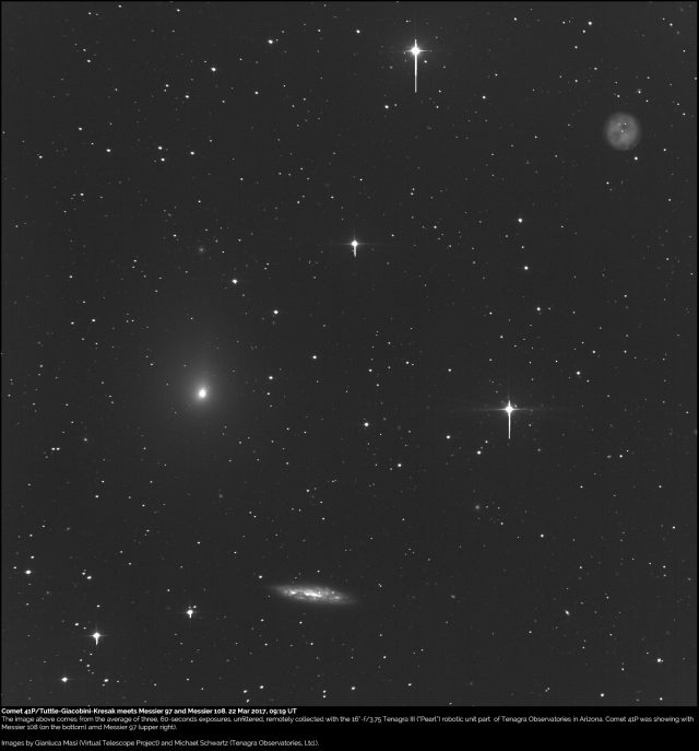 Comet 41P/Tuttle-Giacobini-Kresak meets Messier 97 and Messier 108: 22 Mar. 2017