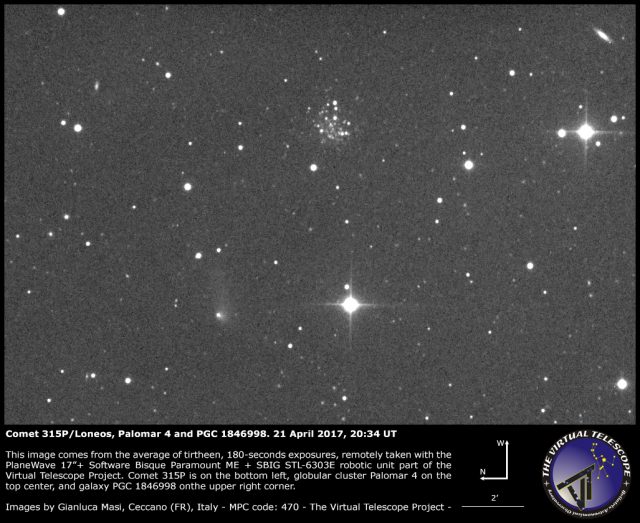 Comet 315P/Loneos, Palomar 4 and PGC 1846998 - 21 Apr. 2017